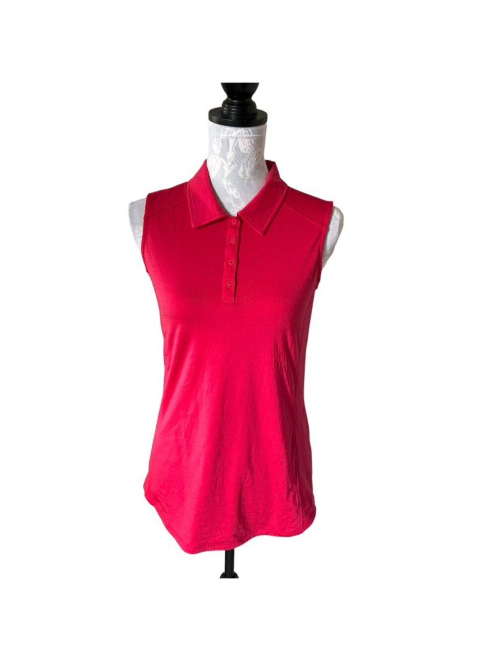Woolx Rosie Merino Wool Blend Tencel Stretch Sleeveless Polo Magenta SMALL